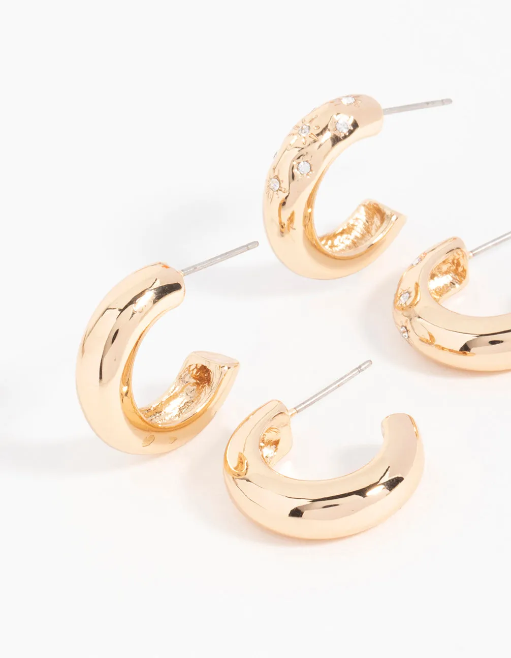 Gold Diamante Sun Detail Hoop Earrings 2-Pack