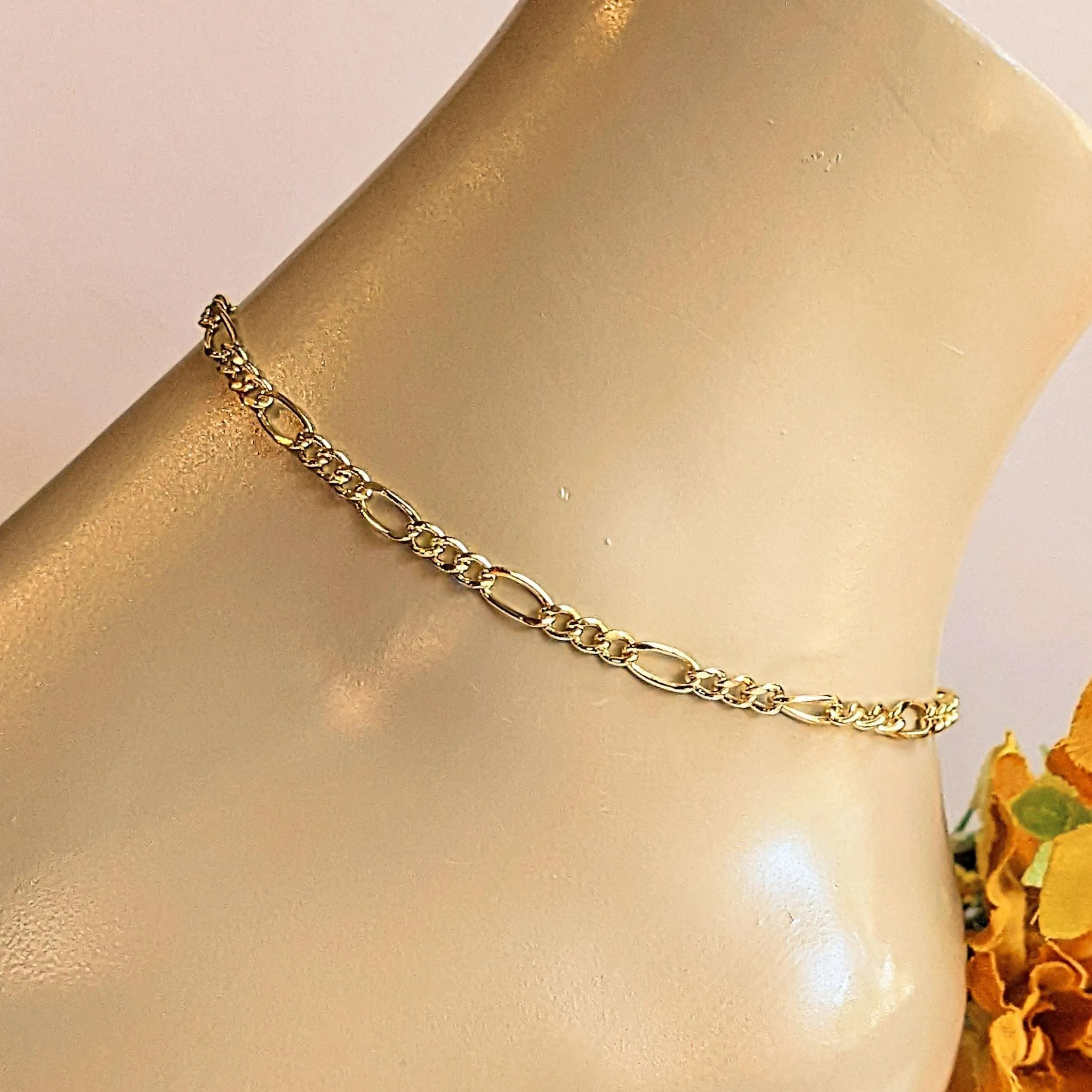 Gold Figaro Chain Anklet