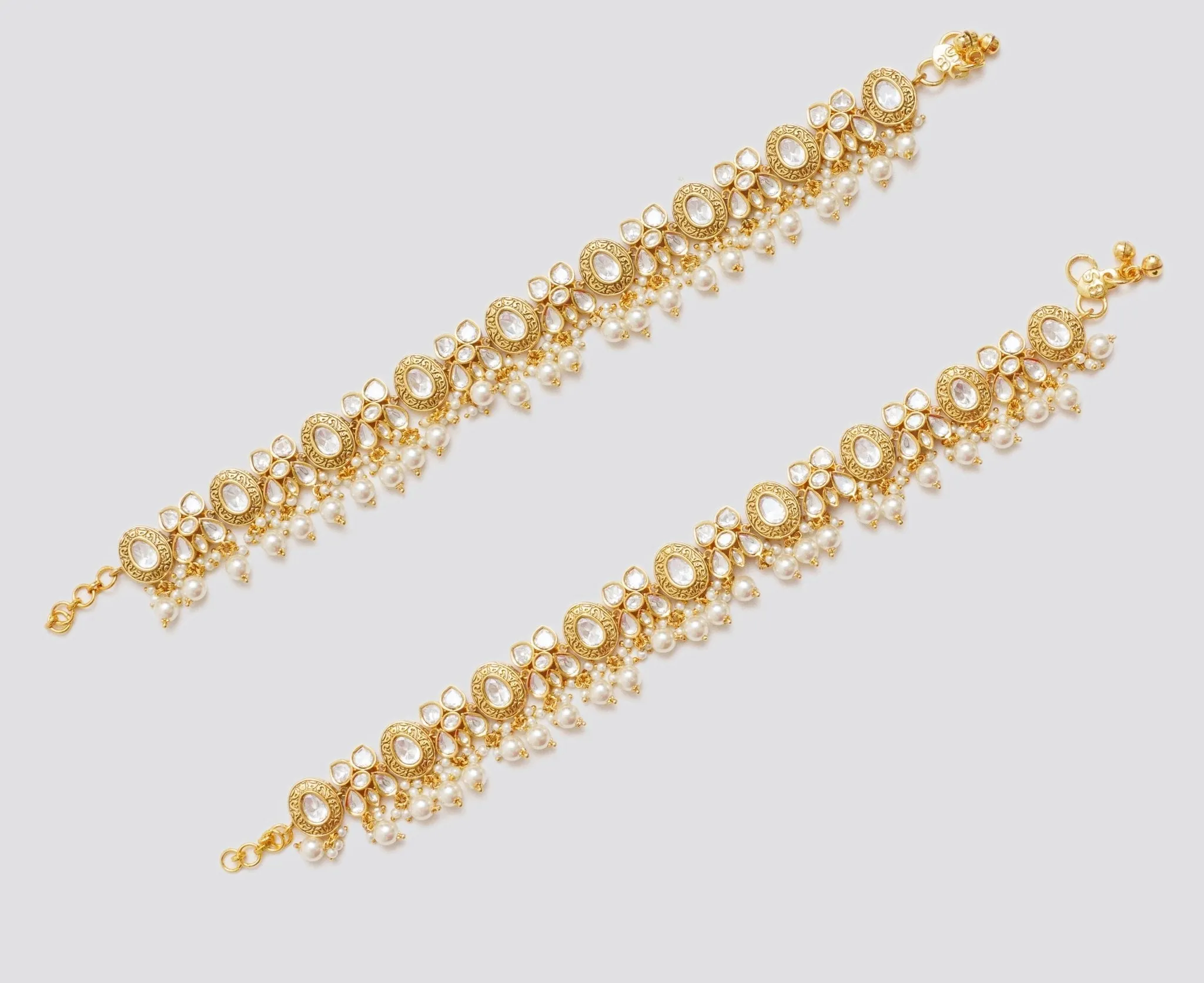 Gold Finish Kundan Polki Anklets