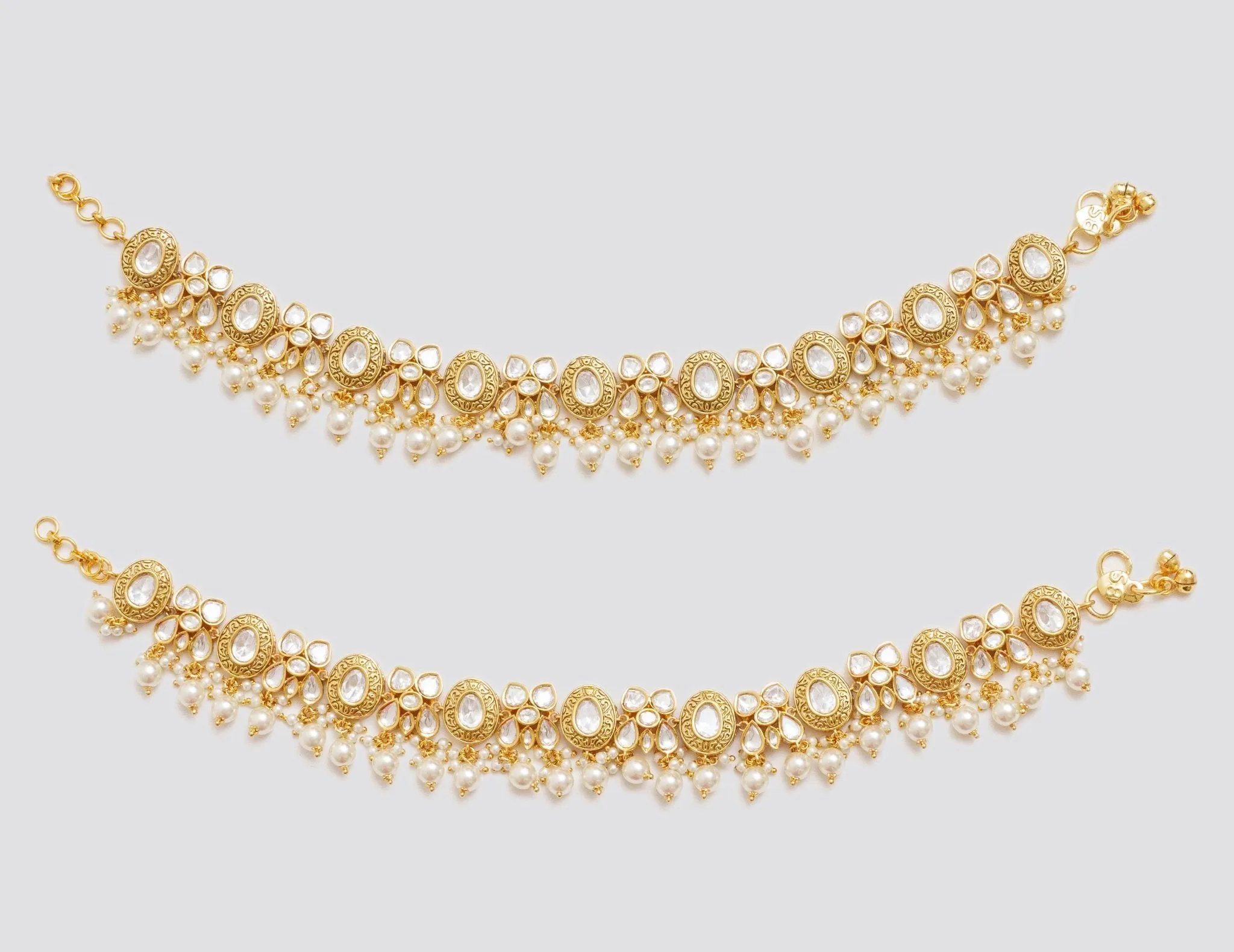 Gold Finish Kundan Polki Anklets