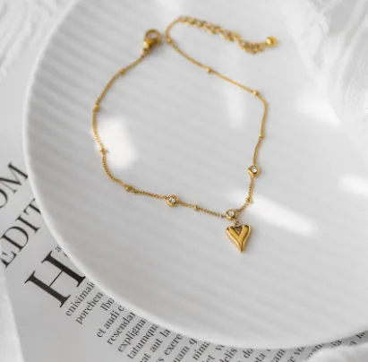 Gold Heart-shaped Adjustable Anklet Stainless Steel