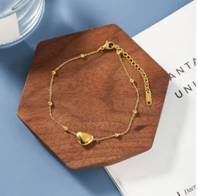 Gold Heart-shaped Adjustable Anklet Stainless Steel