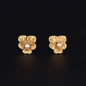 Gold Pansy Earrings | Antique Flower Earrings