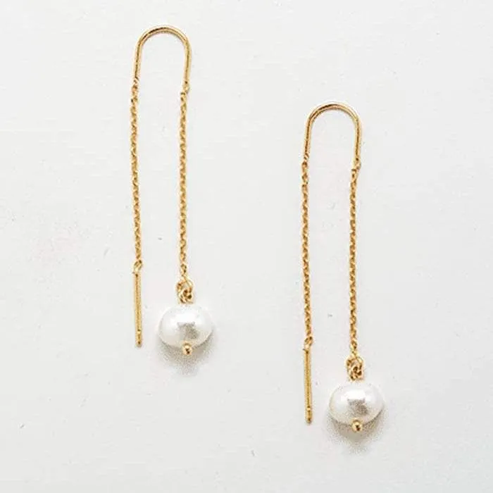 Gold Pearl Threader Drop Earrings