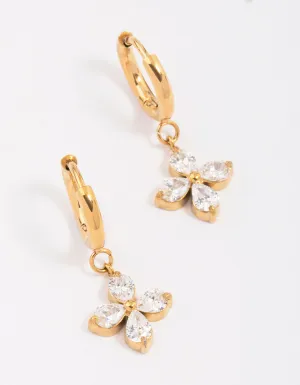 Gold Plated Surgical Steel Flower Huggie Hoop Earrings