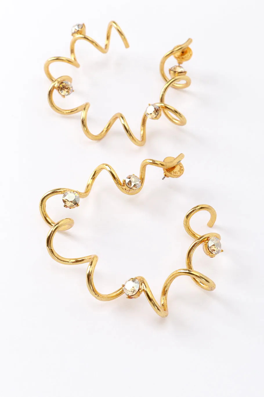 Gold Rhinestone Coil Hoop Earrings