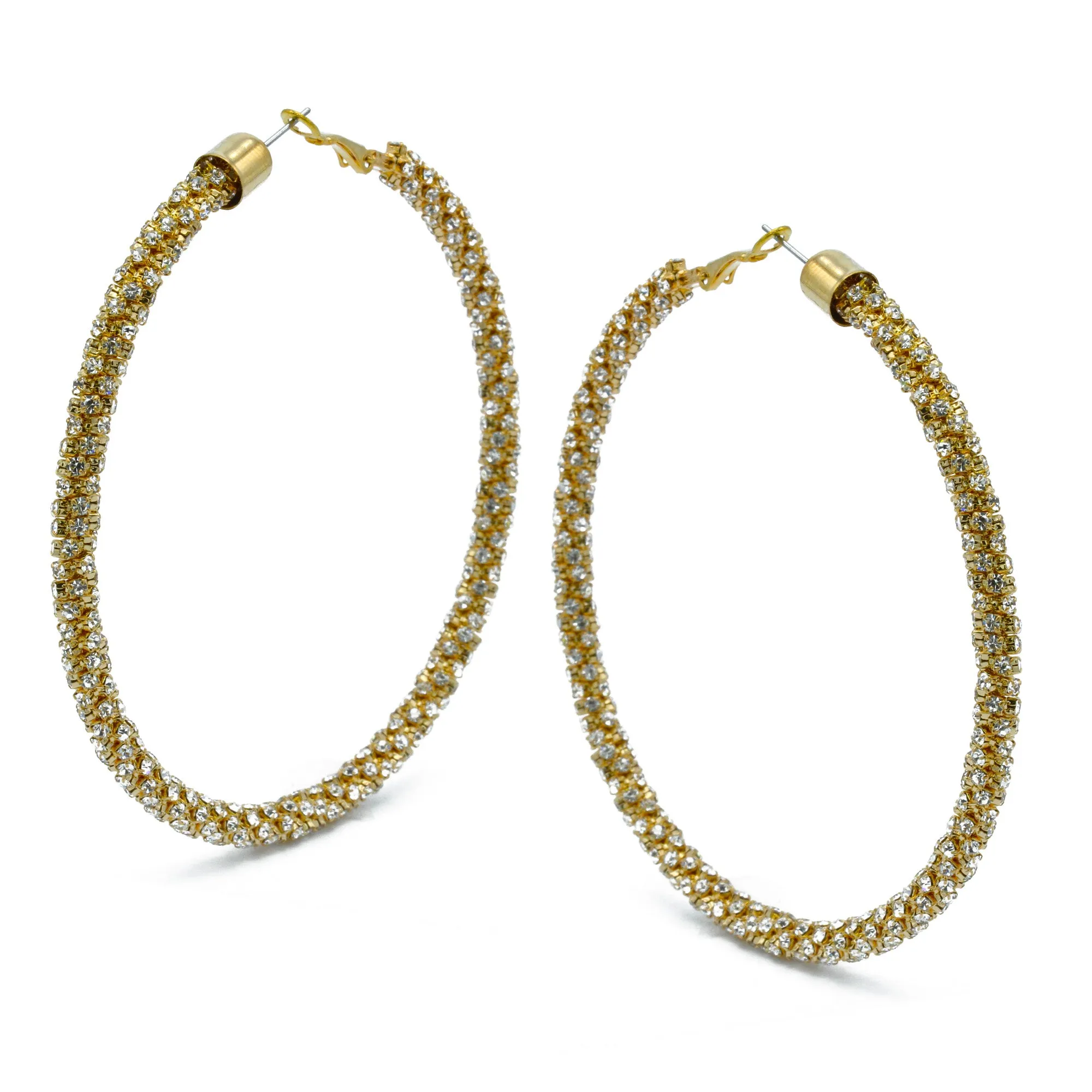 GOLD RHINESTONE WRAPPED HOOP EARRINGS#HNE90638(HE1)
