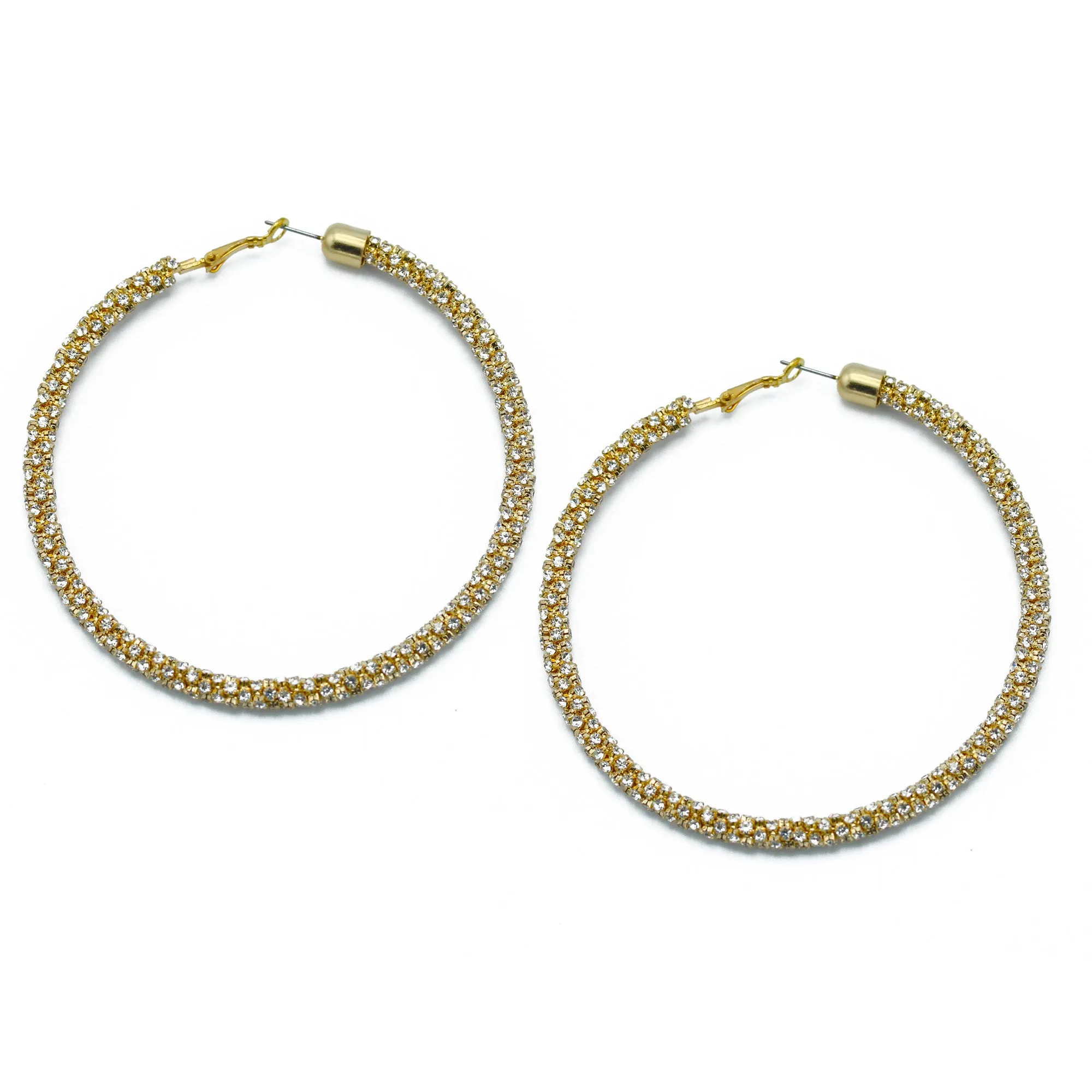 GOLD RHINESTONE WRAPPED HOOP EARRINGS#HNE90638(HE1)