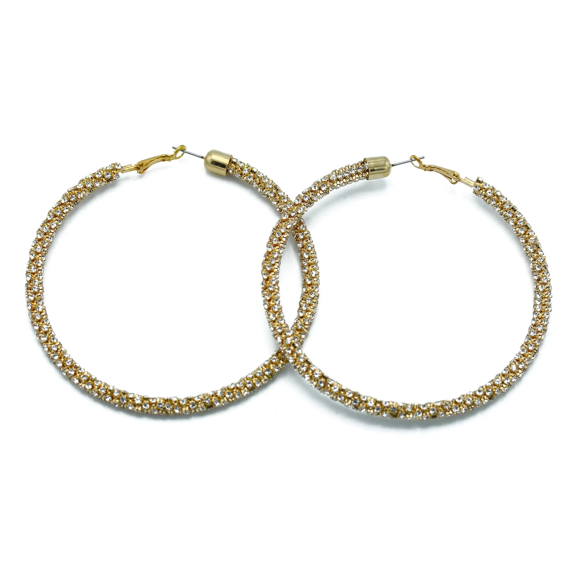 GOLD RHINESTONE WRAPPED HOOP EARRINGS#HNE90638(HE1)