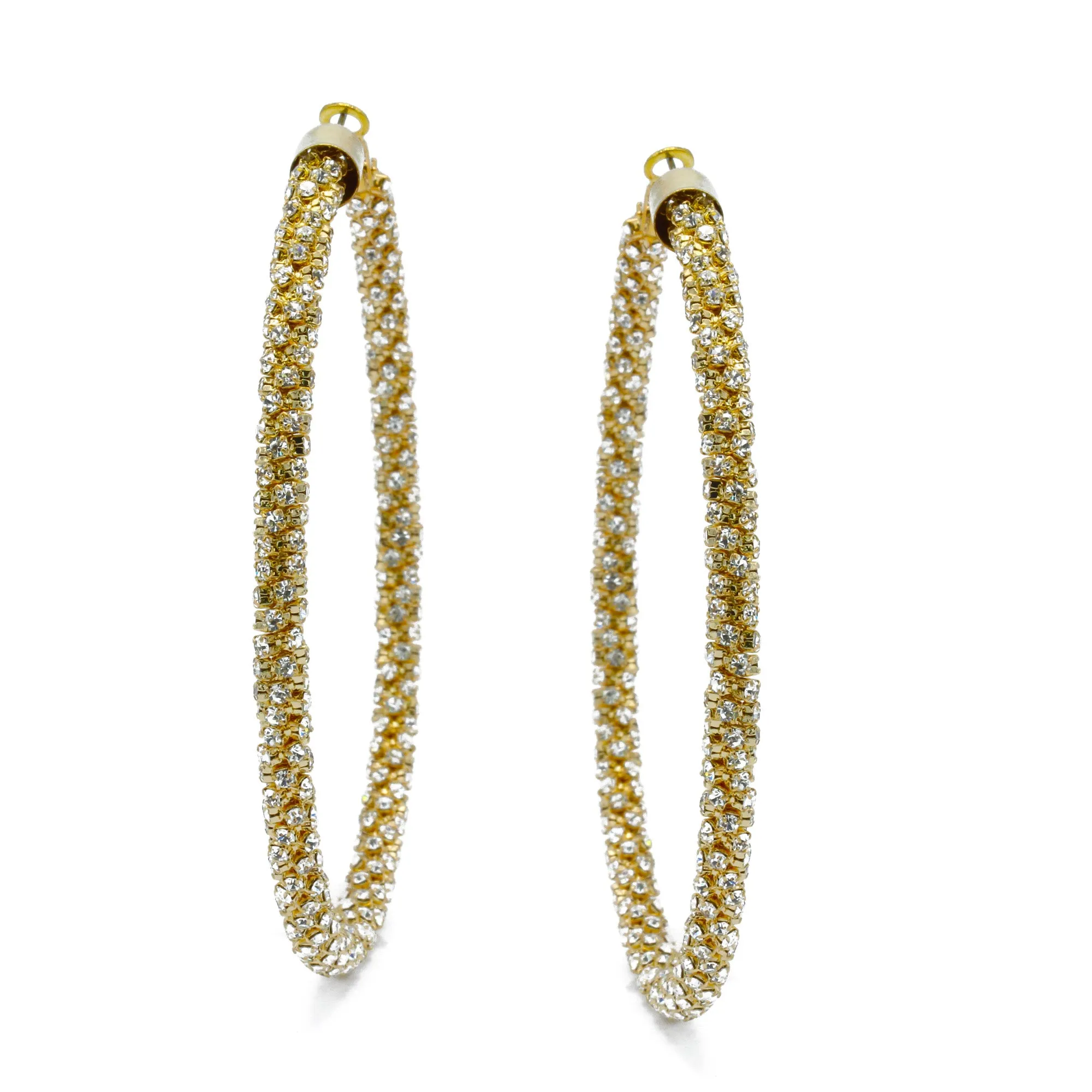 GOLD RHINESTONE WRAPPED HOOP EARRINGS#HNE90638(HE1)