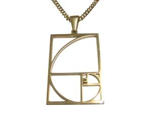 Gold Toned Geometric Fibonacci Sequence Golden Spiral Pendant Necklace