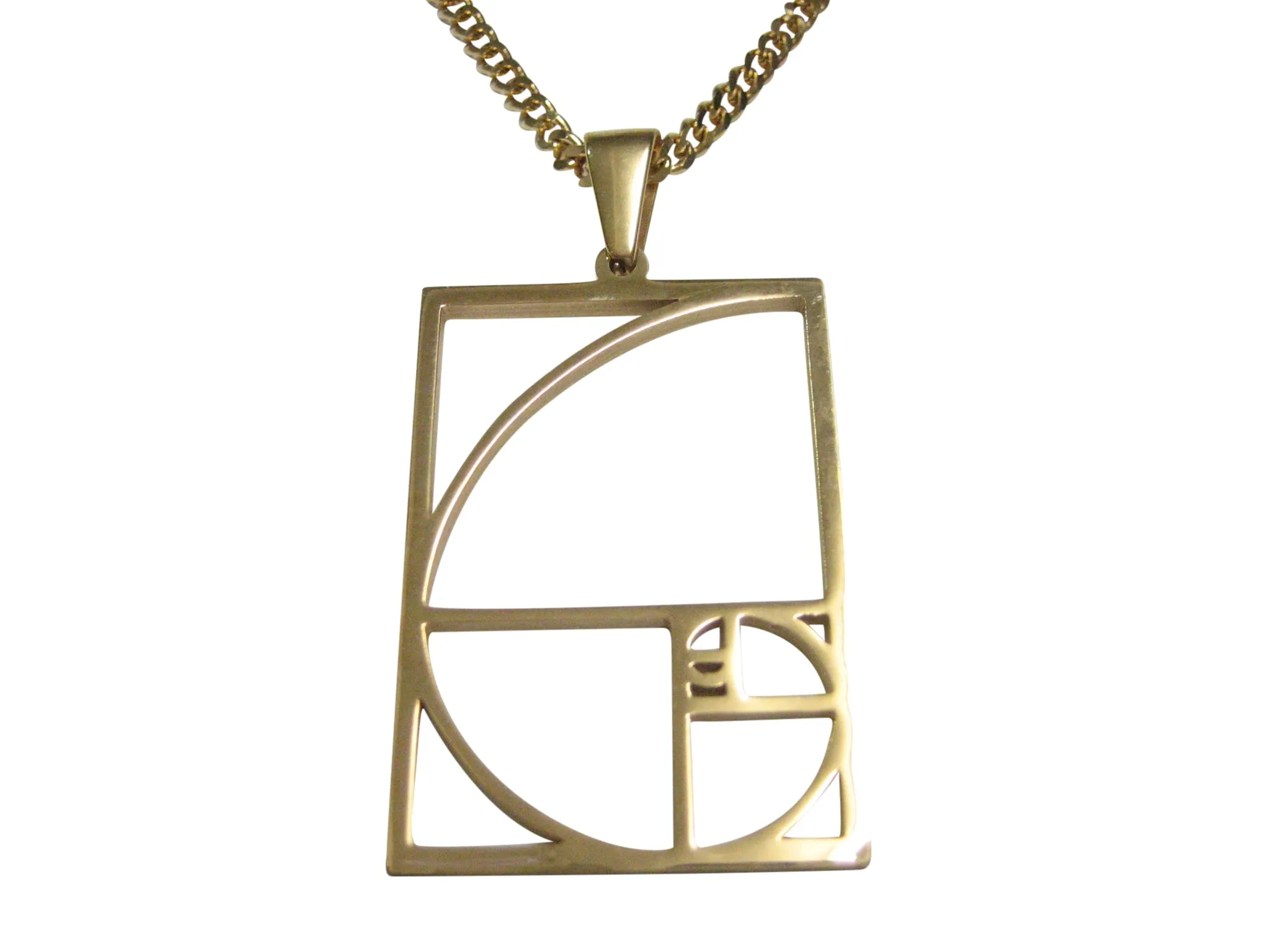 Gold Toned Geometric Fibonacci Sequence Golden Spiral Pendant Necklace