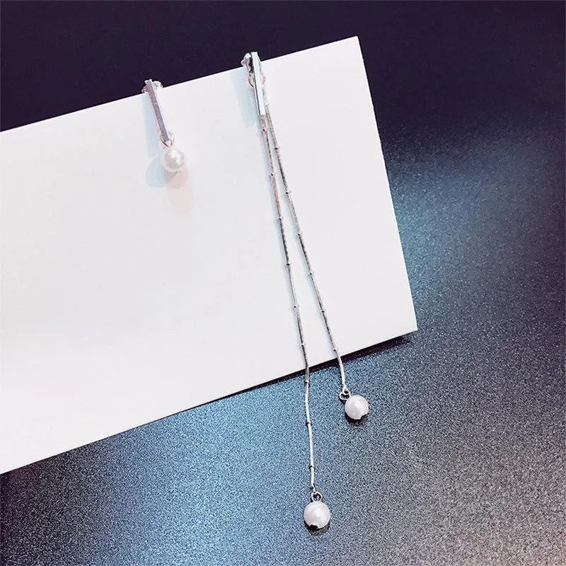 Golden Dangler Pearl Accent Earrings