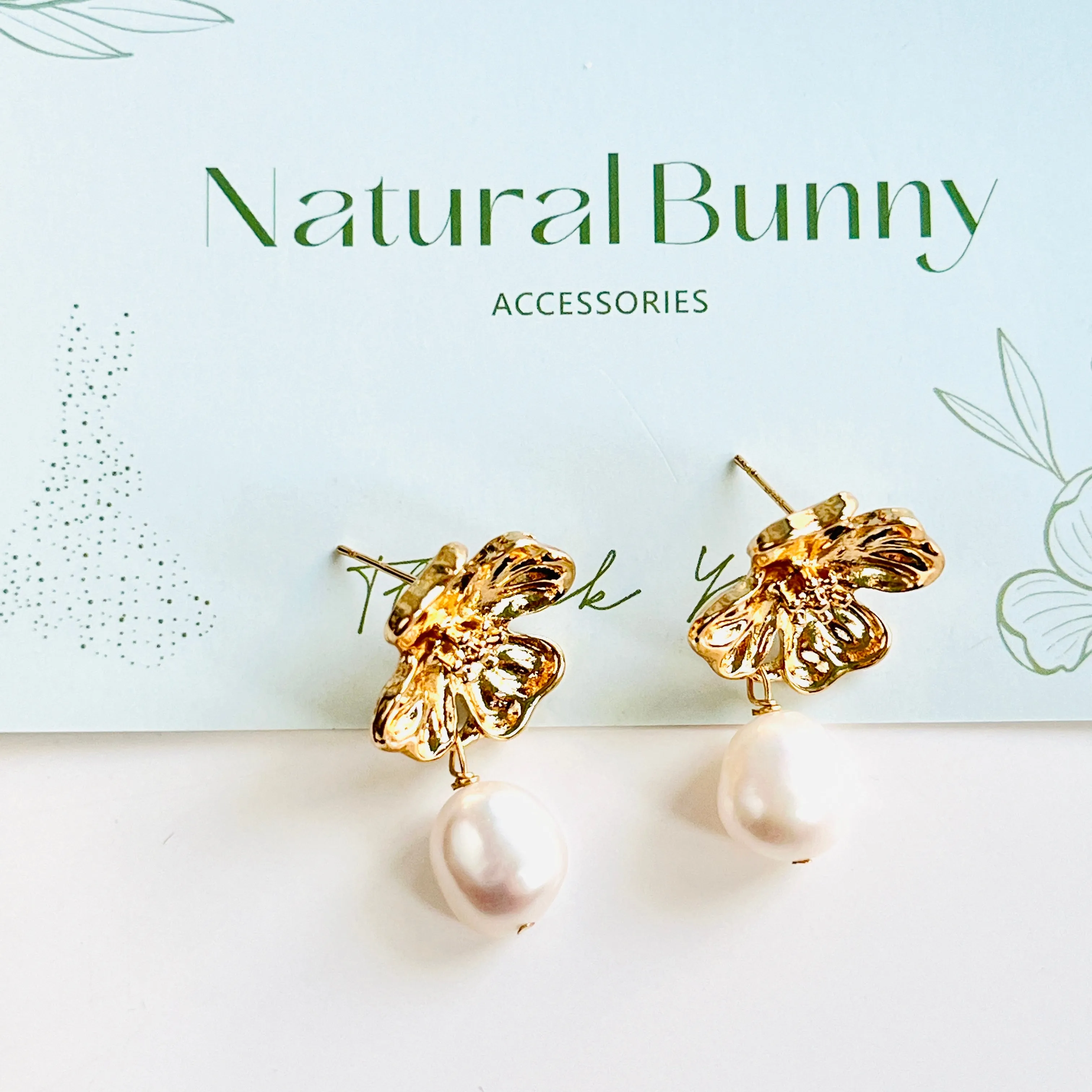 Golden Flower Pearl Dangle Earrings