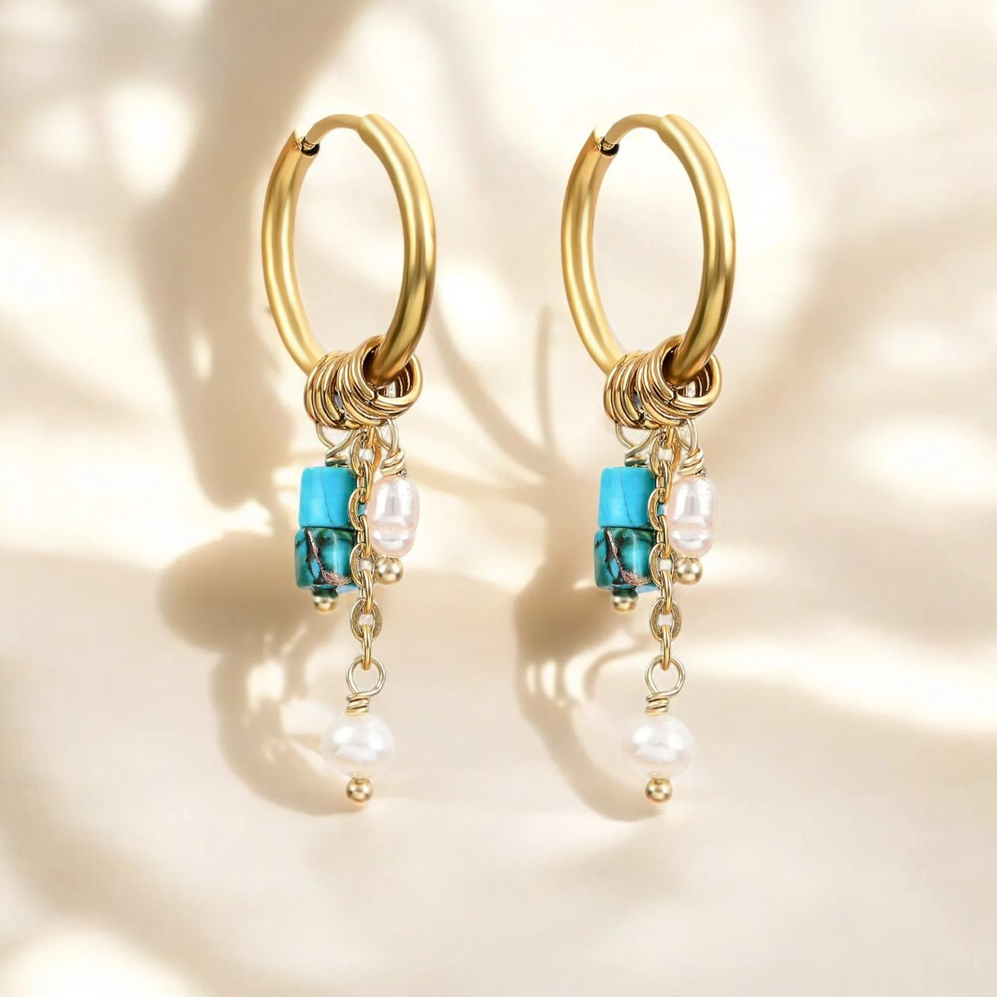 Golden Sky Bloom Drop Hoop Earrings