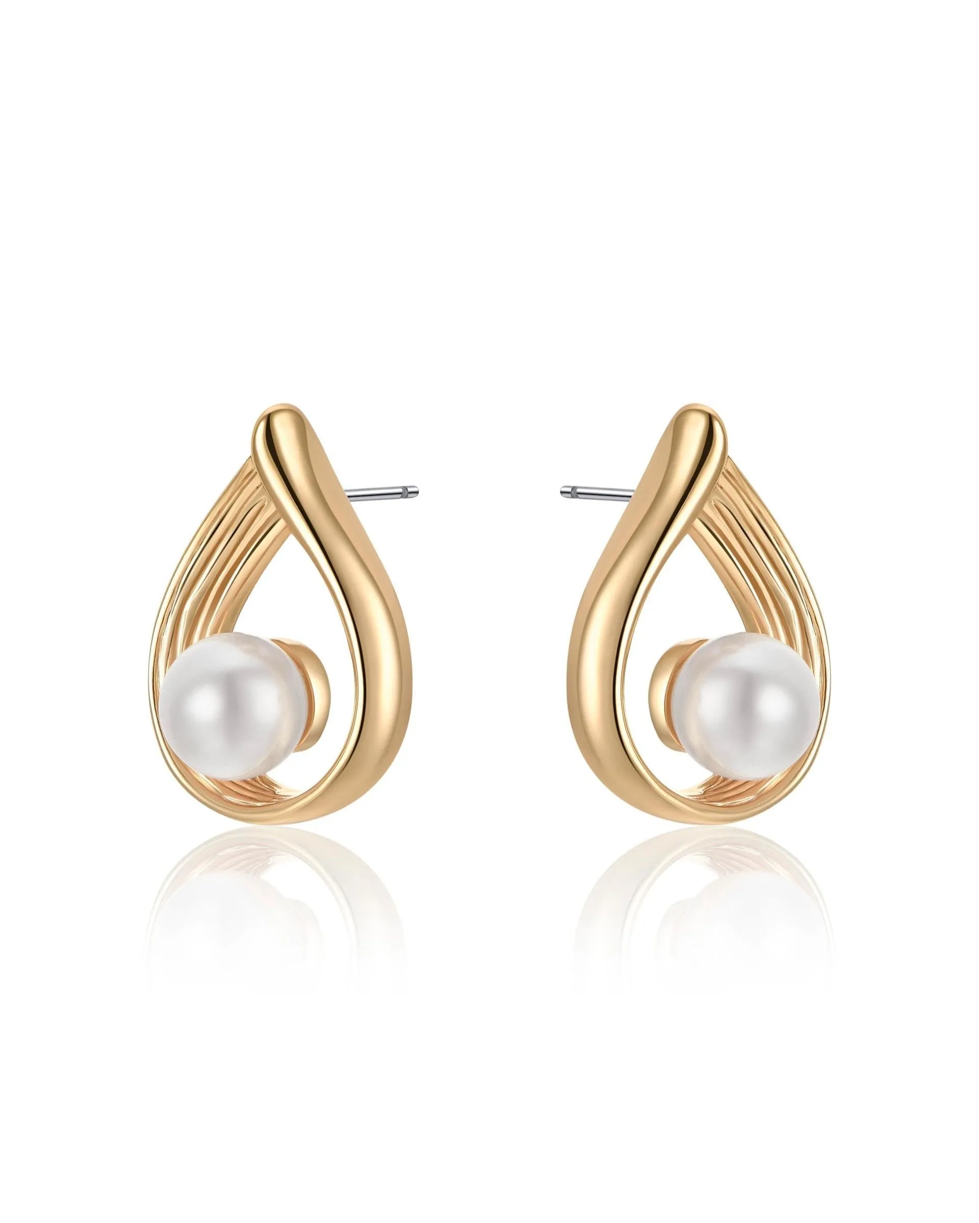 Golden Teardrop and Pearl Earrings
