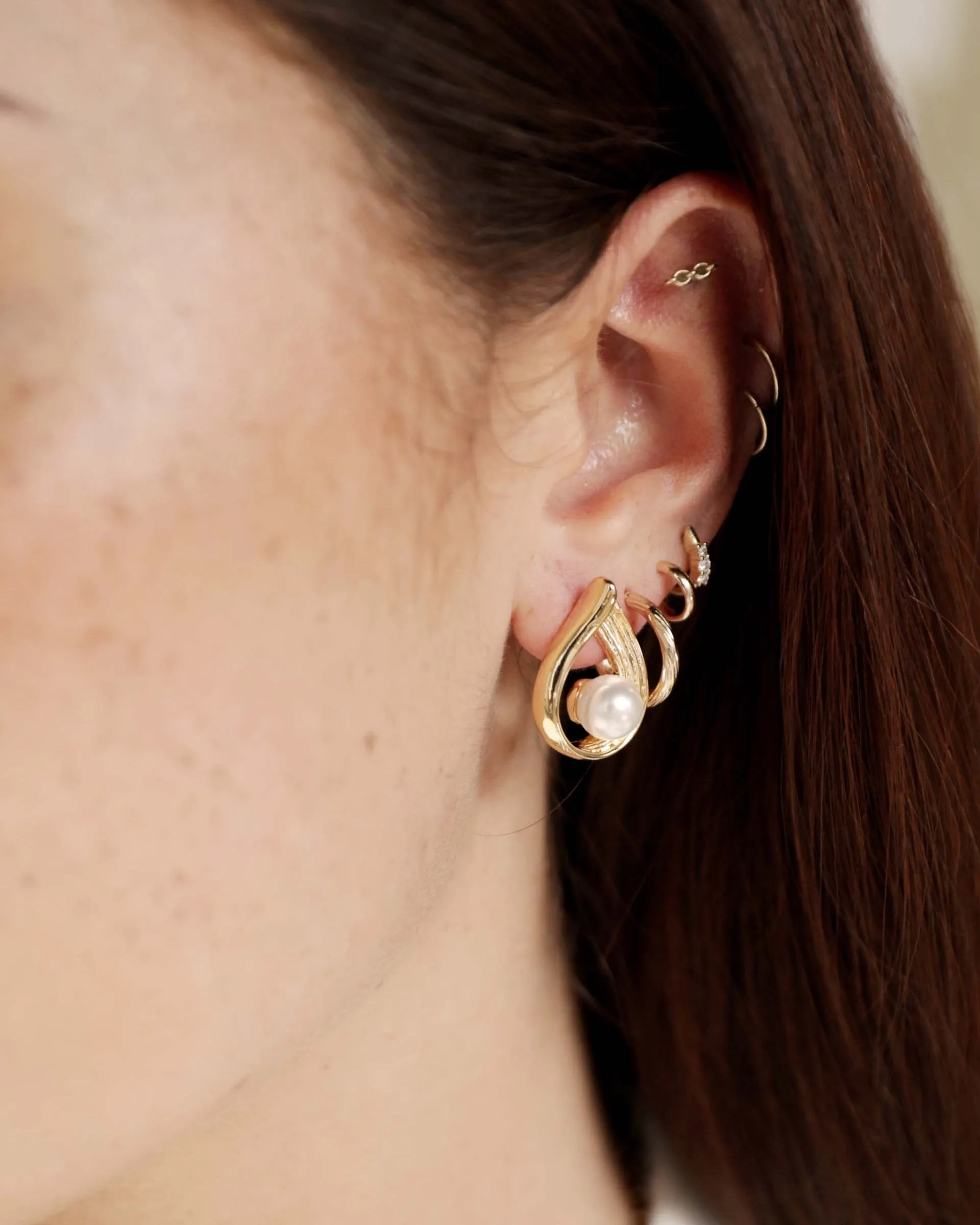 Golden Teardrop and Pearl Earrings