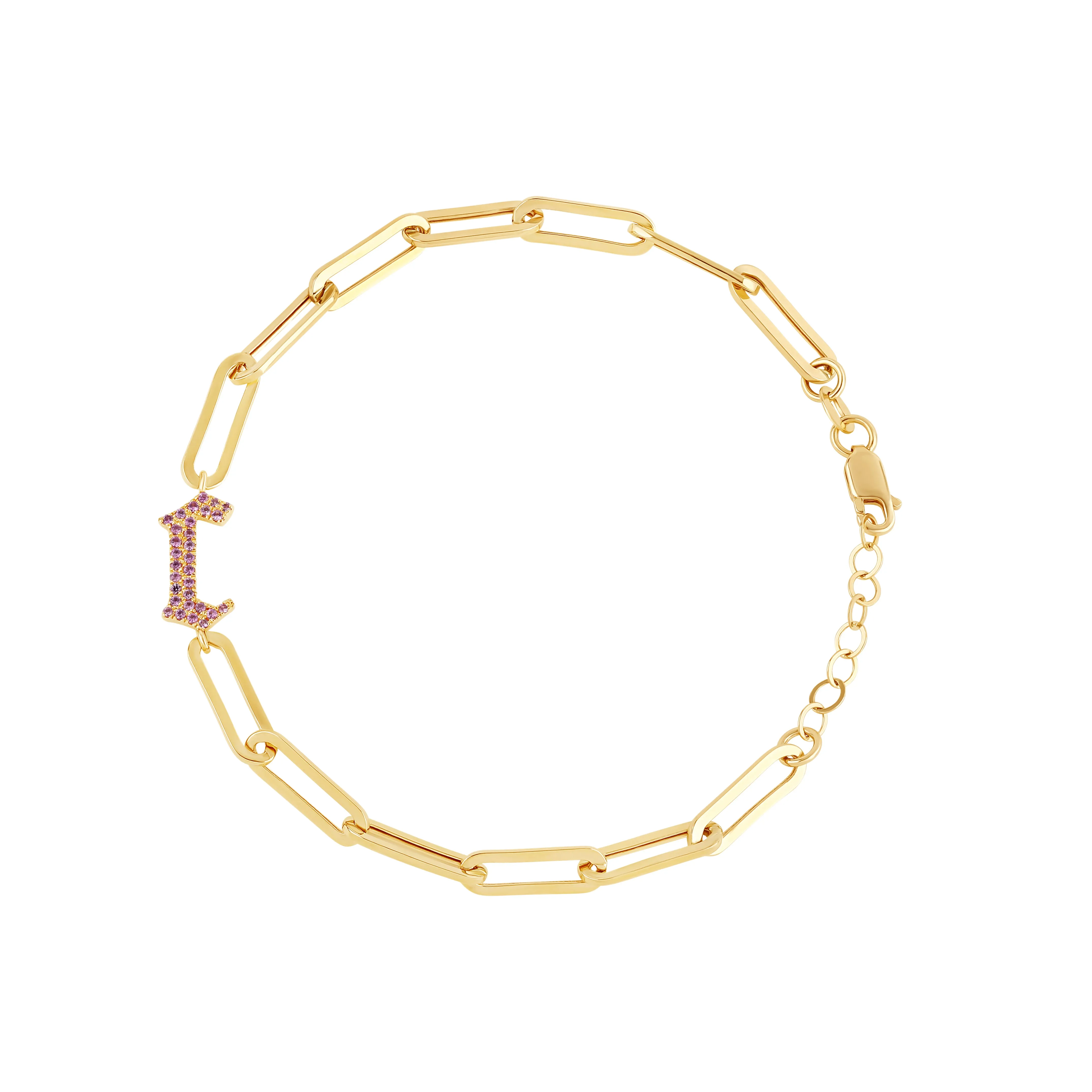 Gothic Pave Birthstone Initial on Paperclip Bracelet
