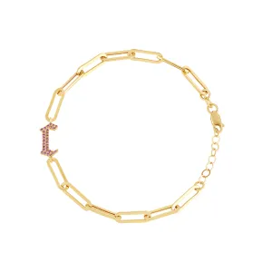 Gothic Pave Birthstone Initial on Paperclip Bracelet