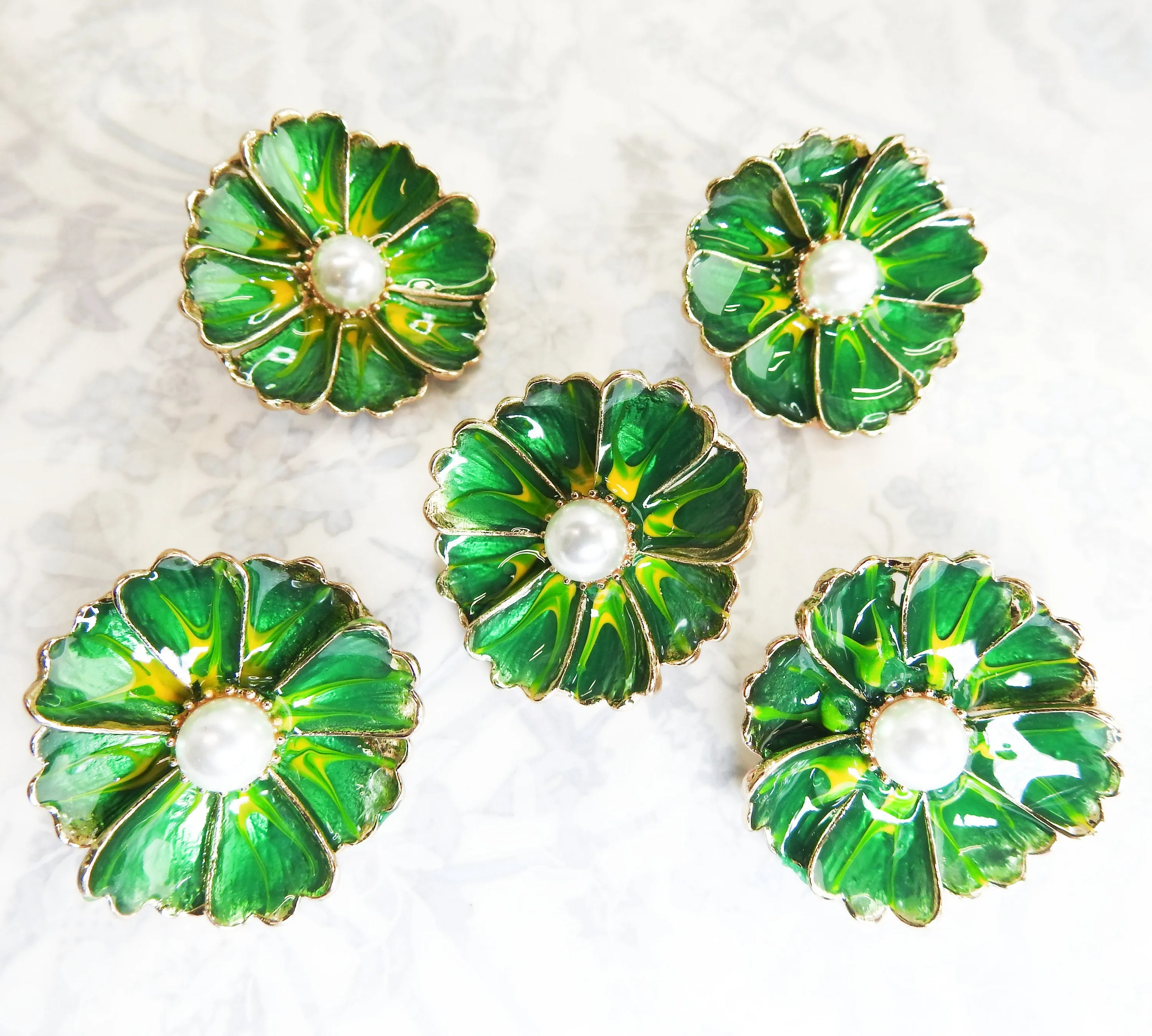 Green Flower Snap Button Decorative Caps – 30mm , set of 5