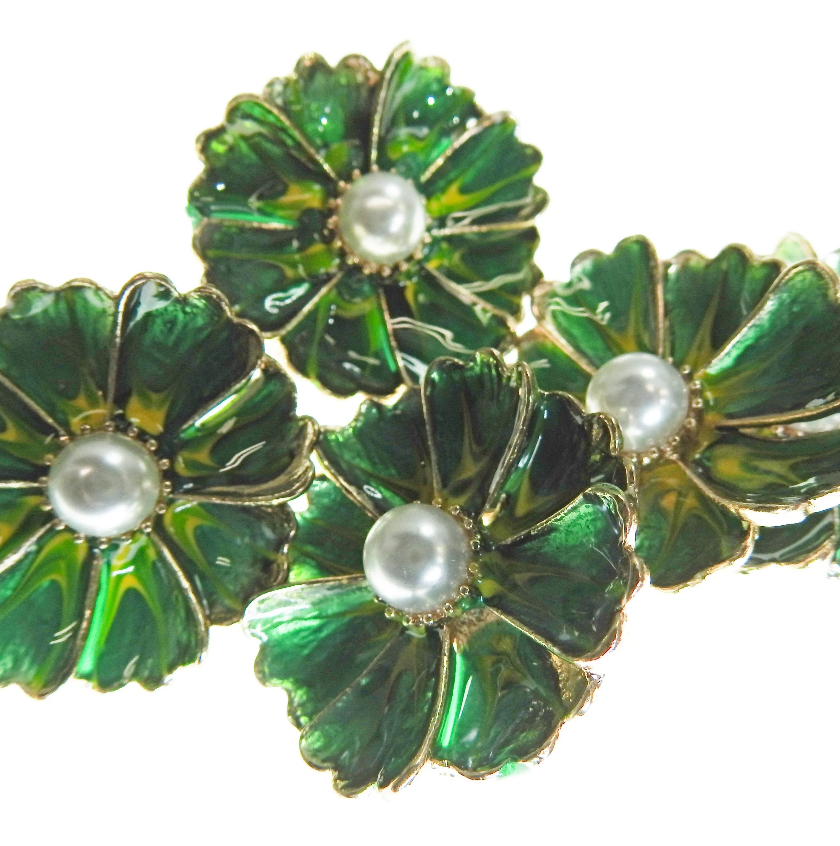 Green Flower Snap Button Decorative Caps – 30mm , set of 5
