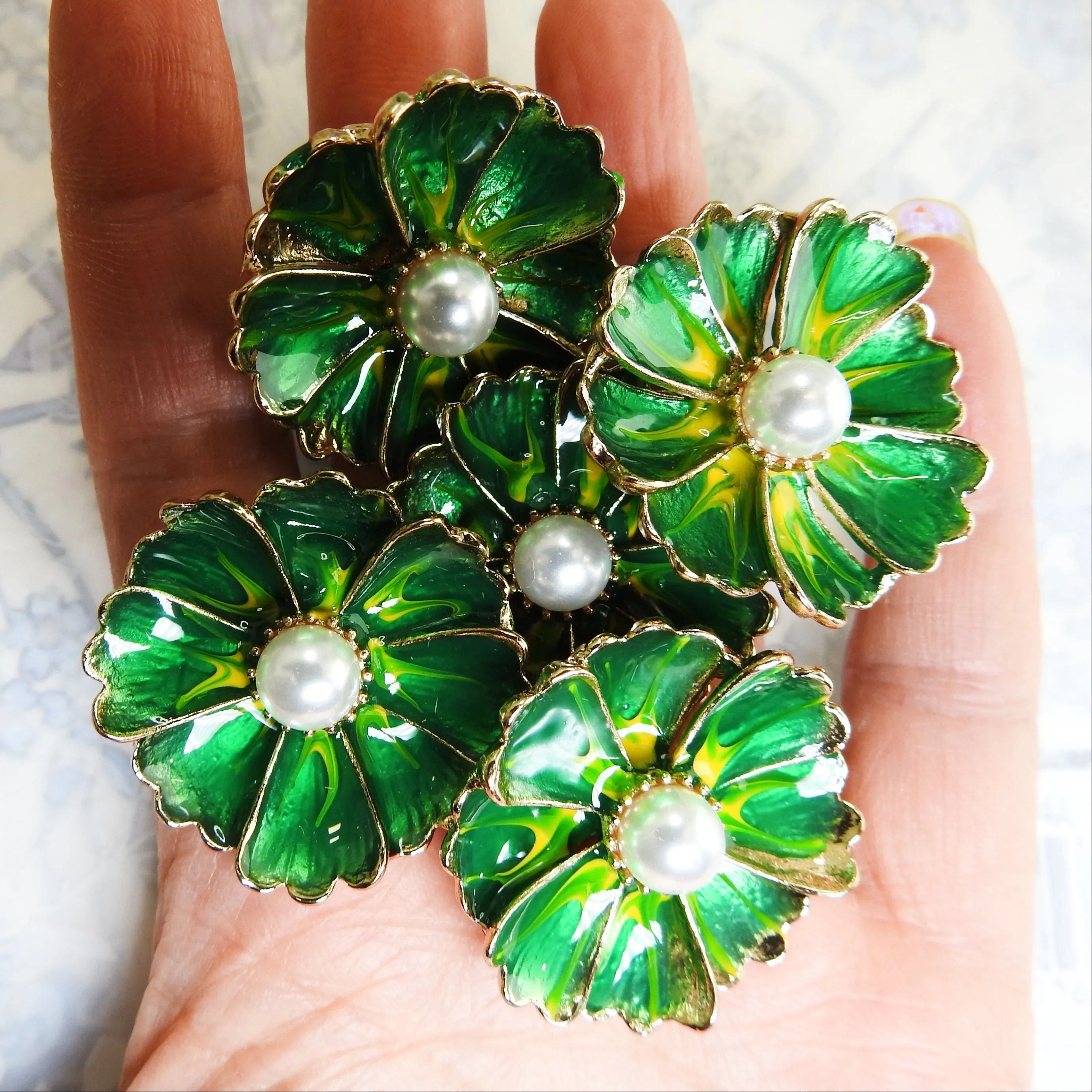 Green Flower Snap Button Decorative Caps – 30mm , set of 5