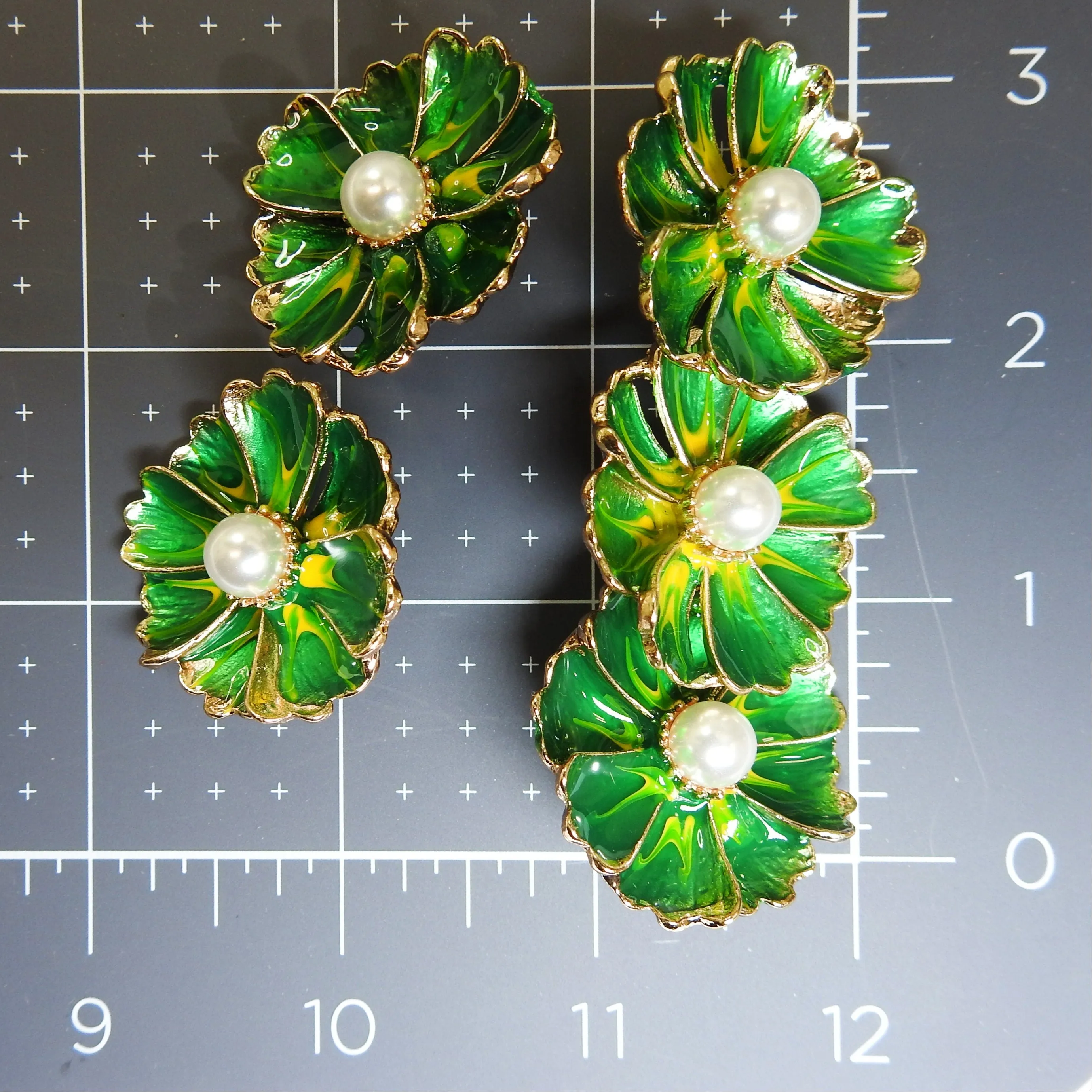Green Flower Snap Button Decorative Caps – 30mm , set of 5