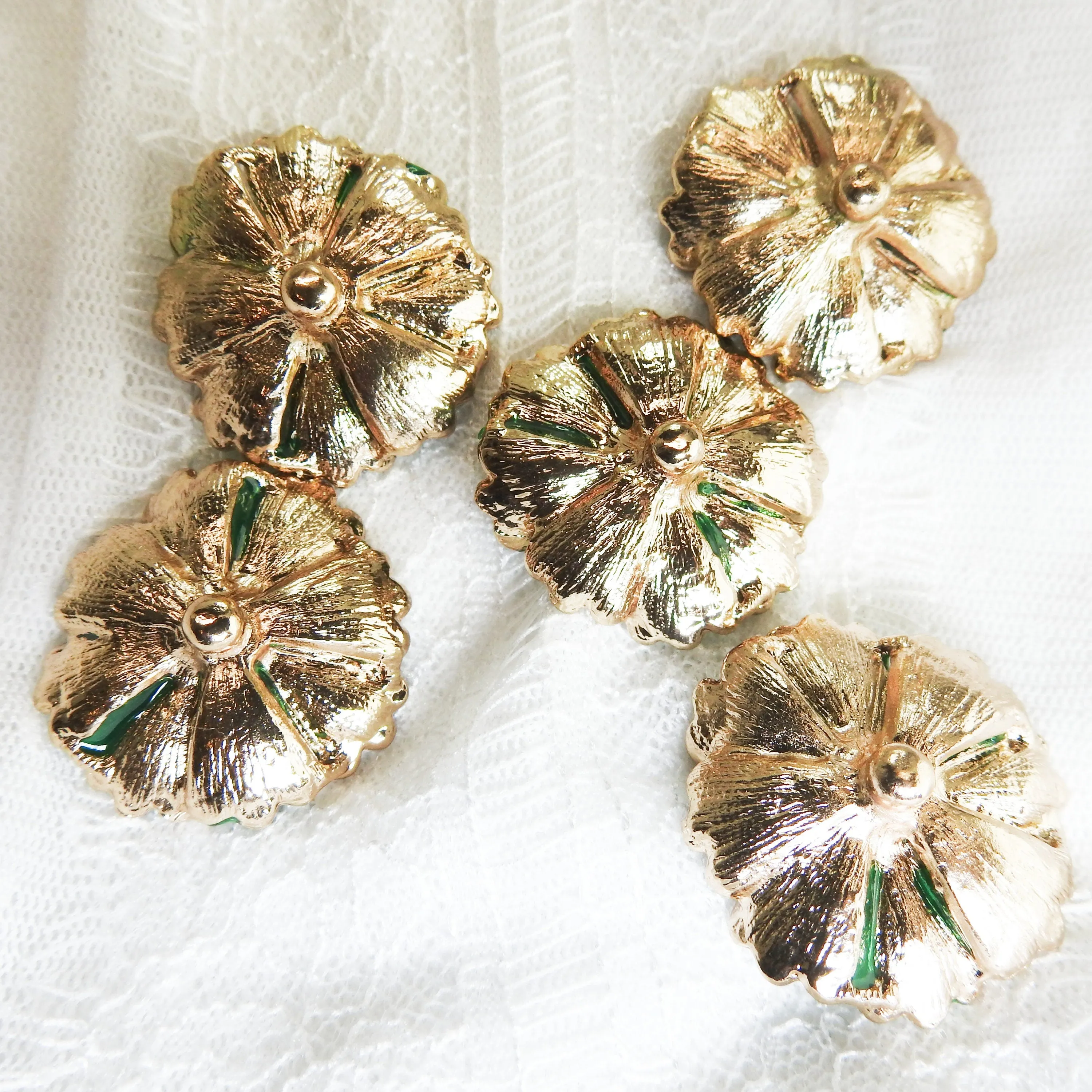 Green Flower Snap Button Decorative Caps – 30mm , set of 5