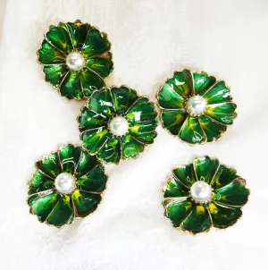 Green Flower Snap Button Decorative Caps – 30mm , set of 5