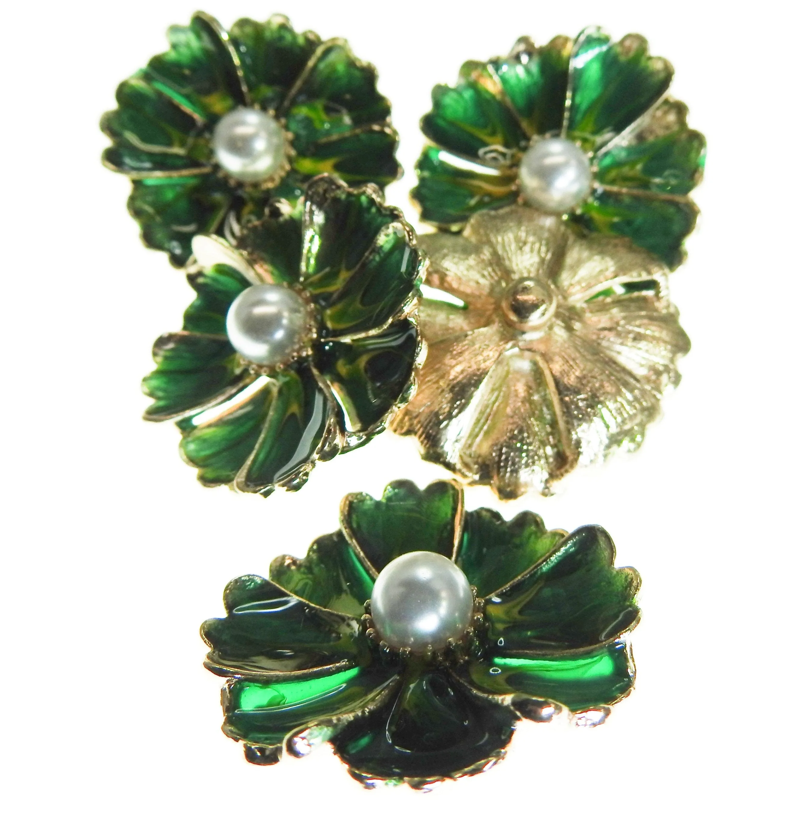 Green Flower Snap Button Decorative Caps – 30mm , set of 5