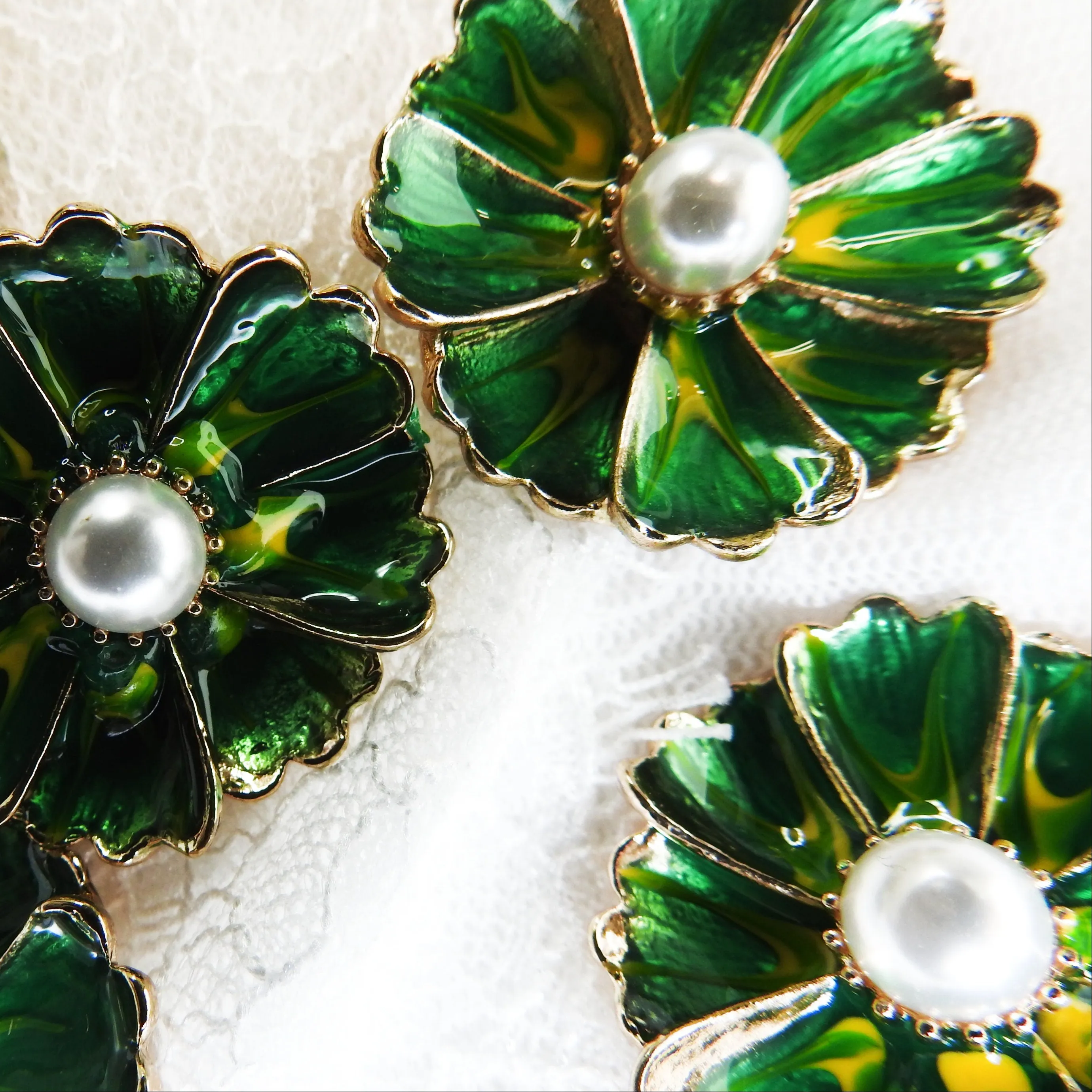 Green Flower Snap Button Decorative Caps – 30mm , set of 5