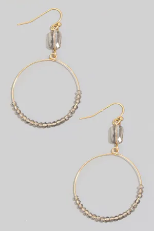Grey Crystal Beaded Hoop Earrings in Gold