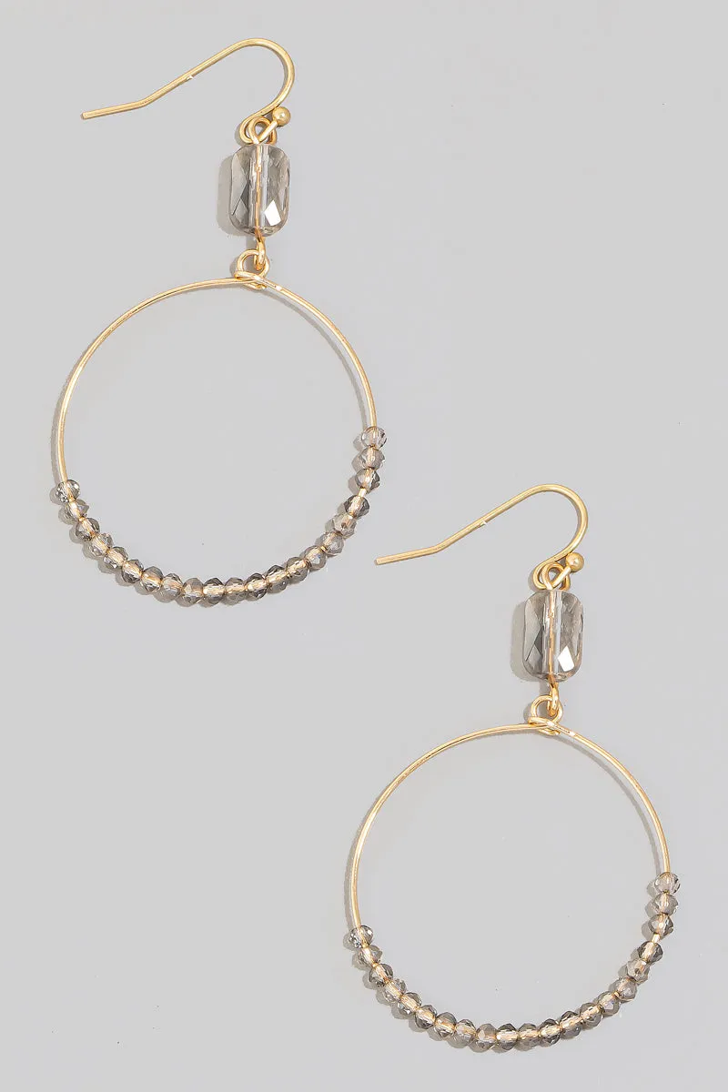 Grey Crystal Beaded Hoop Earrings in Gold
