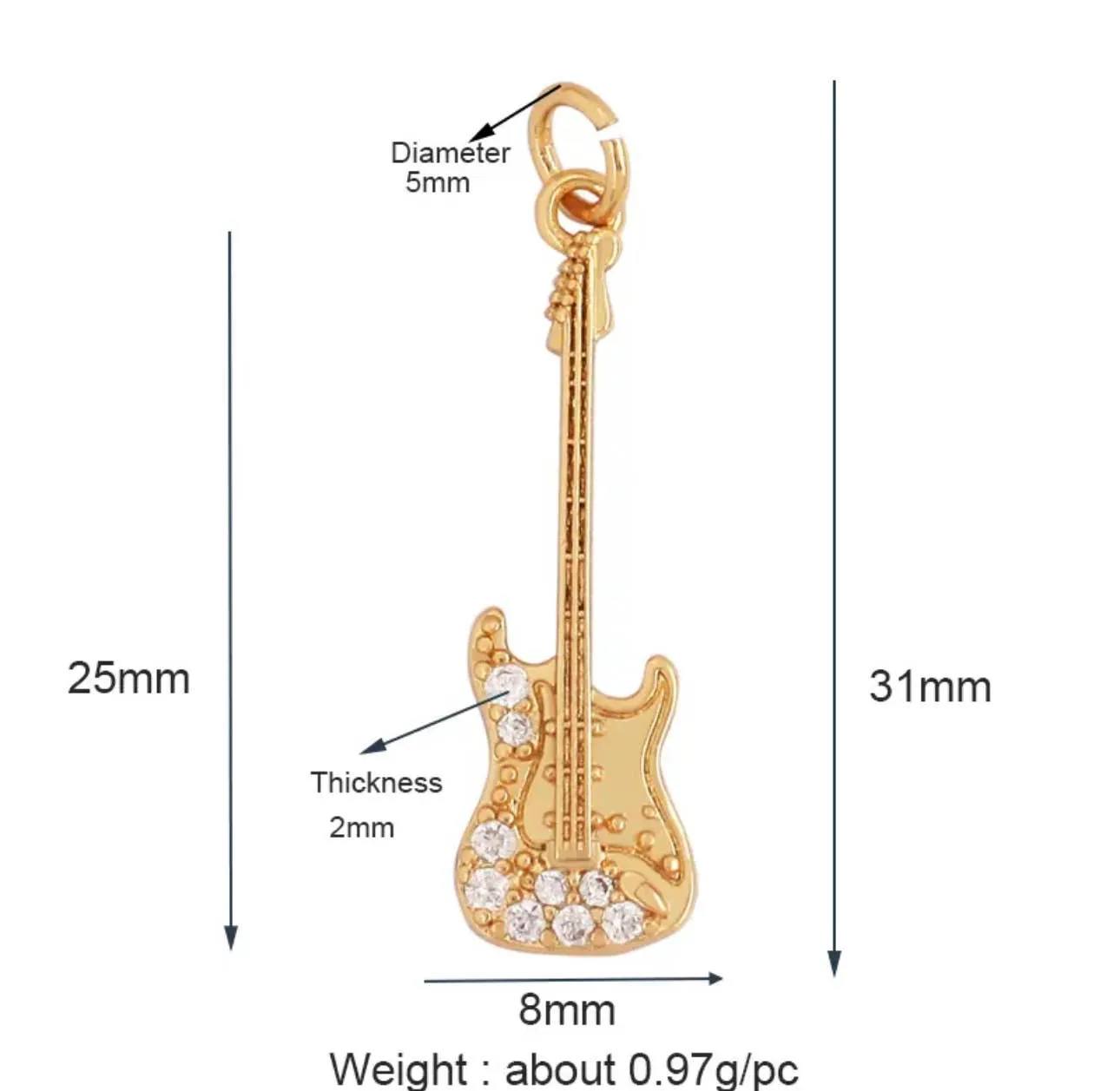 Guitar Rock Charm For Charm Necklace & Bracelet