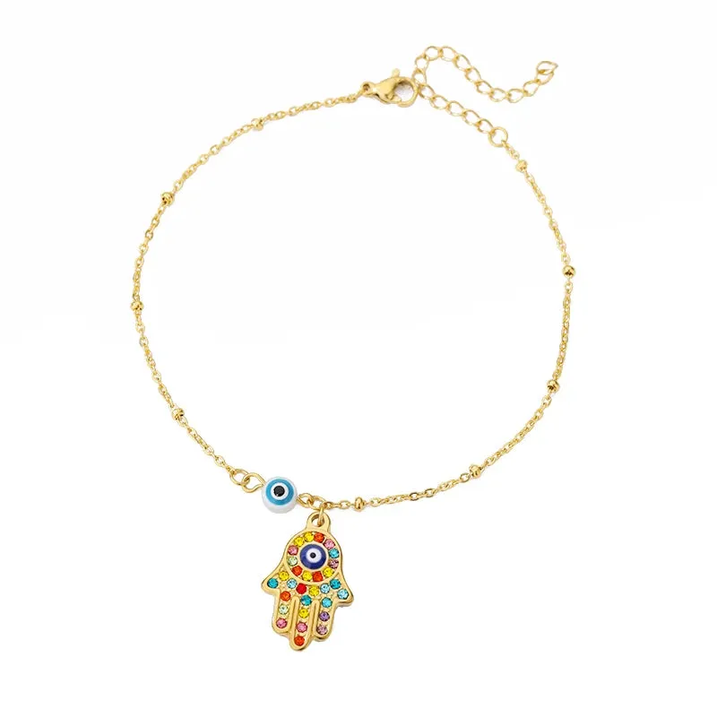 Hamsa Hand Evil Eye Anklets For Women Stainless Steel Adjustable Chain Anklet Bracelet SummerLeg Foot Jewelry Gift