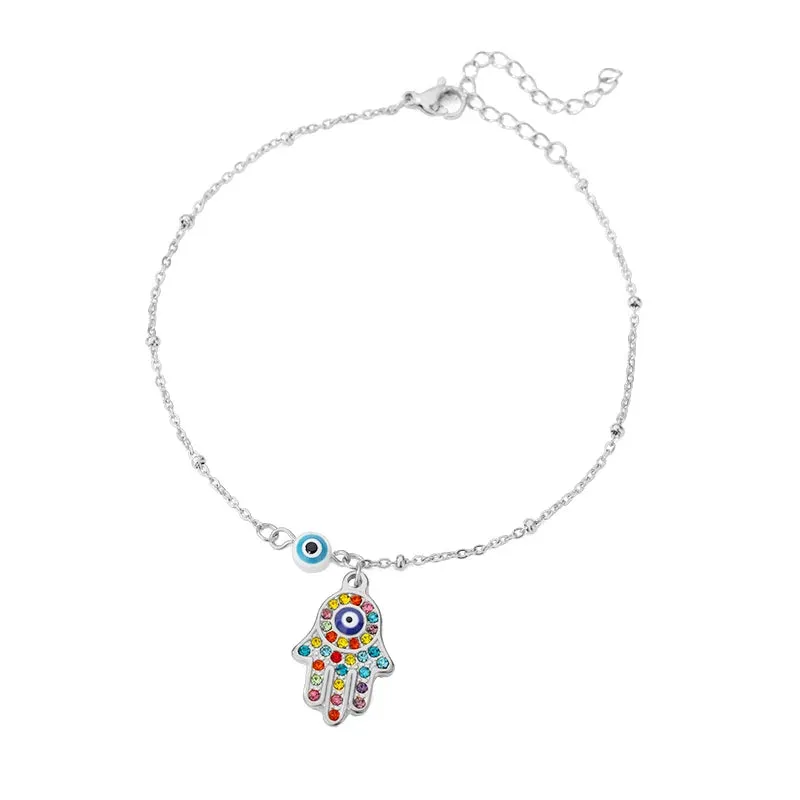 Hamsa Hand Evil Eye Anklets For Women Stainless Steel Adjustable Chain Anklet Bracelet SummerLeg Foot Jewelry Gift