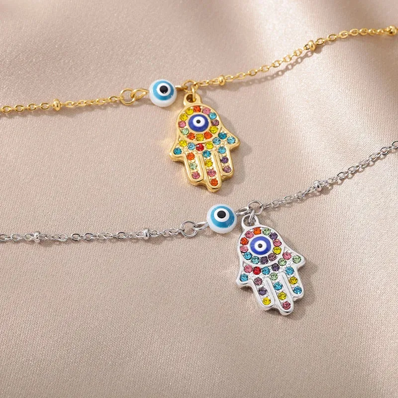 Hamsa Hand Evil Eye Anklets For Women Stainless Steel Adjustable Chain Anklet Bracelet SummerLeg Foot Jewelry Gift