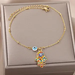 Hamsa Hand Evil Eye Anklets For Women Stainless Steel Adjustable Chain Anklet Bracelet SummerLeg Foot Jewelry Gift