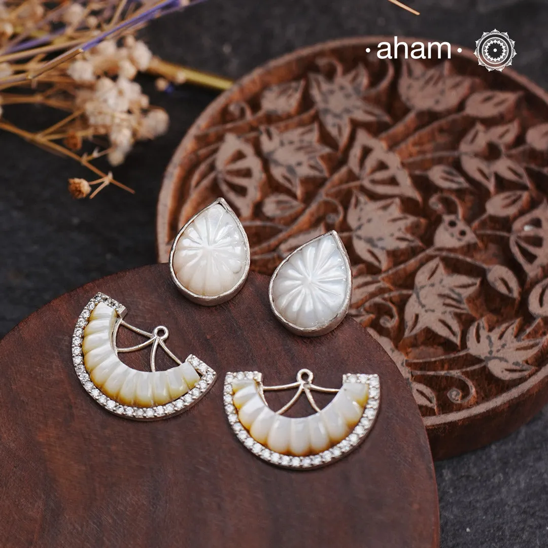 Handcarved Natural Mother of Pearl Silver Studs