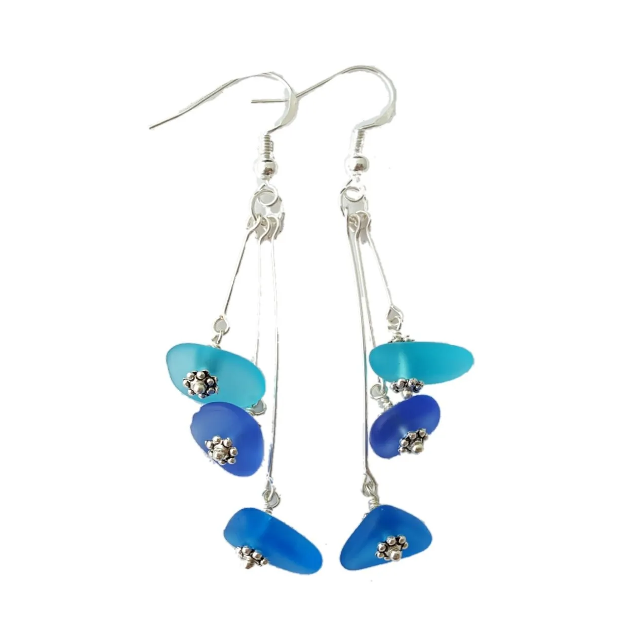 Handmade "Three Colors of the Hawaiian Ocean", sea glass earrings, , Hawaiian Gift, FREE gift wrap