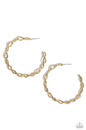 Haute Helix - Gold - Twisting Barr Paparazzi Hoop Earrings