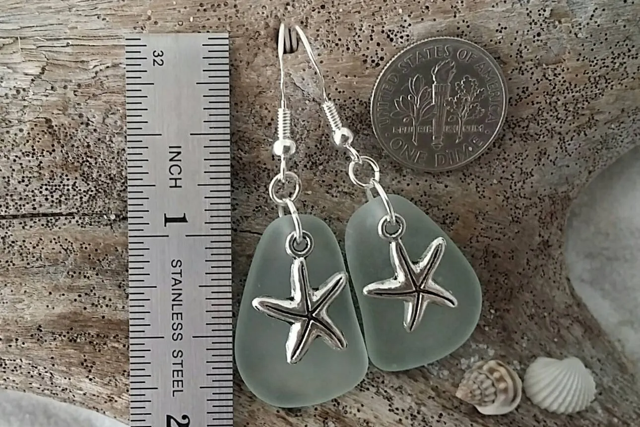 Hawaiian Jewelry Sea Glass Earrings, Twin Starfish Earrings Seafoam Earrings, Beach Jewelry For Women, Unique Earrings Sea Glass Jewelry