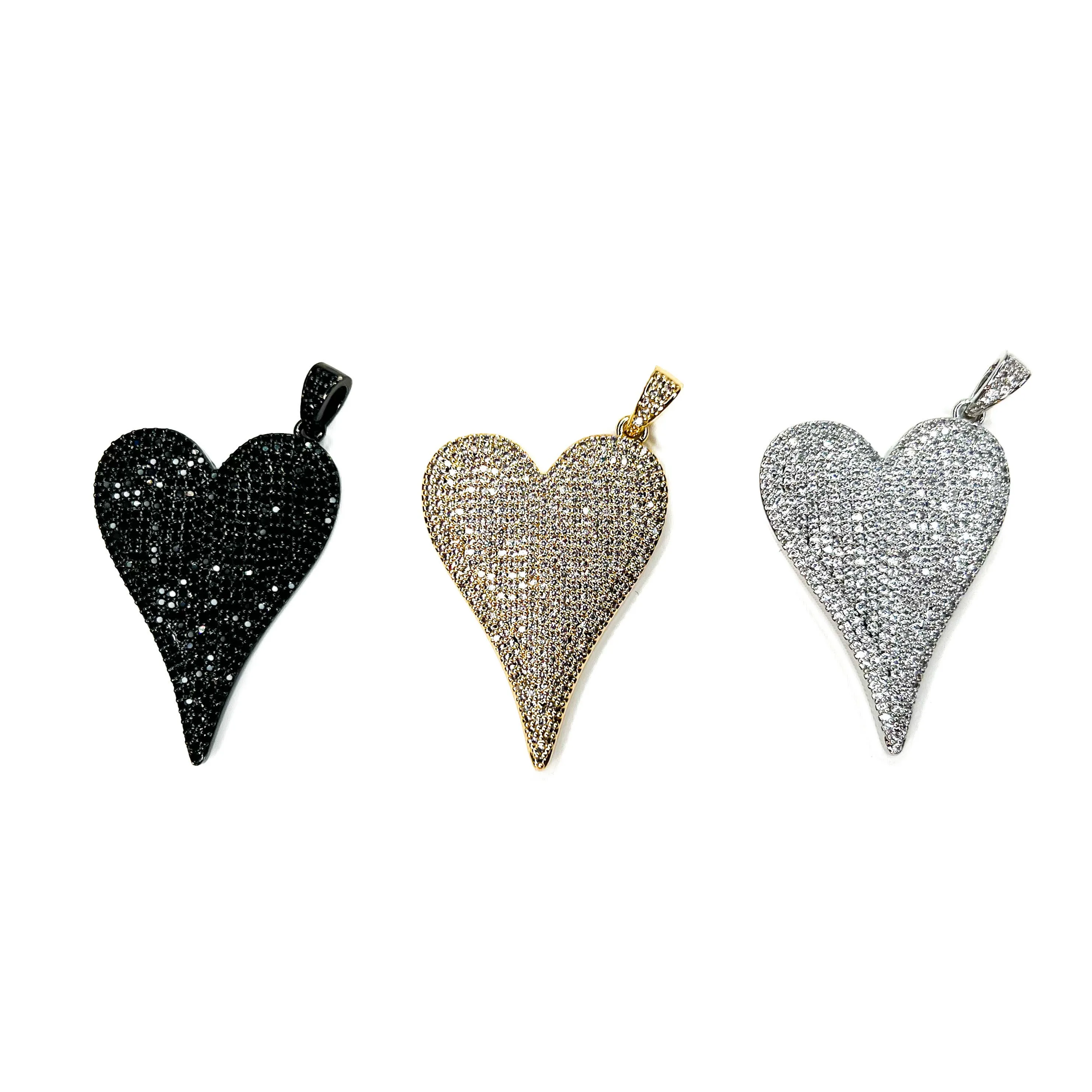 Heart CZ Necklace Charms for Charm Bar: Black CZ