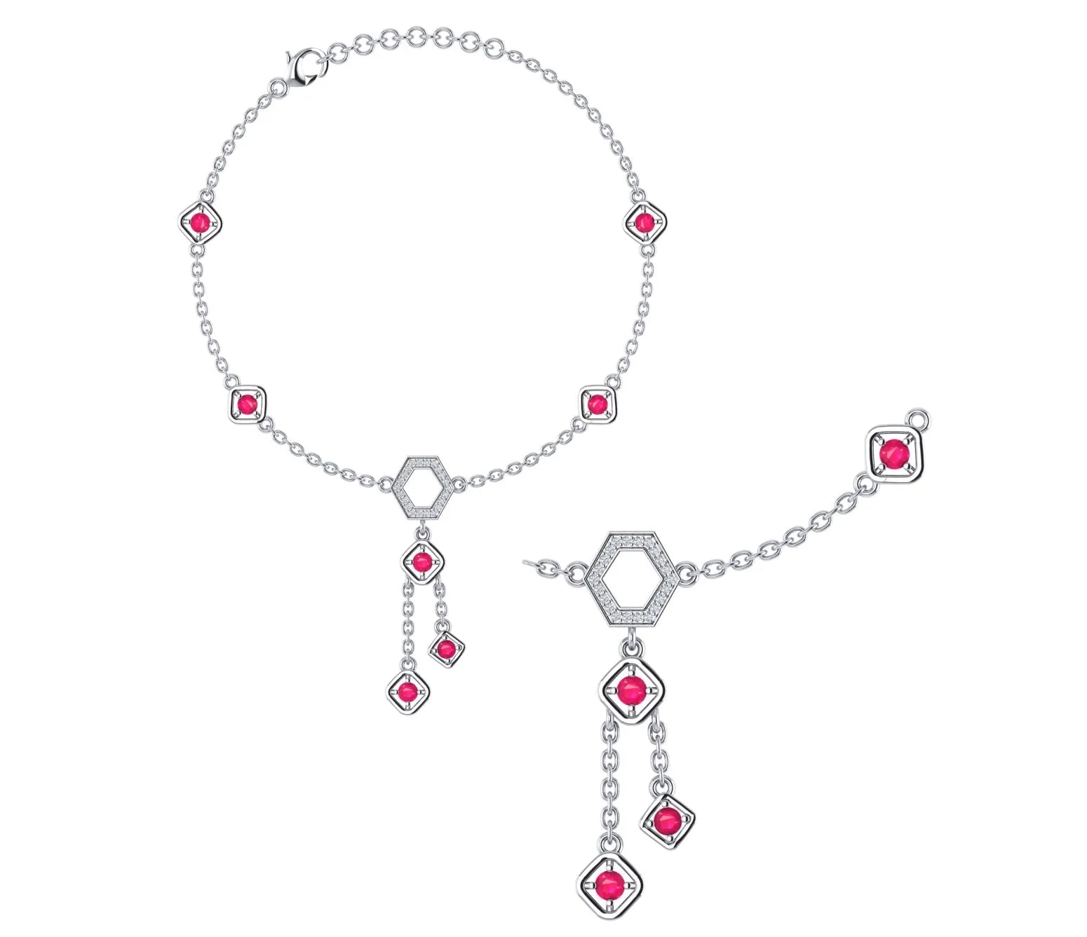 Hexagon Drop Sterling Silver Anklet