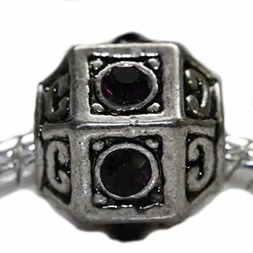 Hexagon w/ Purple  Crystals February Birthstone  For Snake Chain Charm Bracelet