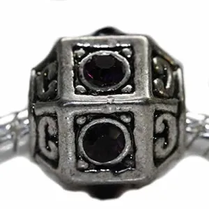 Hexagon w/ Purple  Crystals February Birthstone  For Snake Chain Charm Bracelet