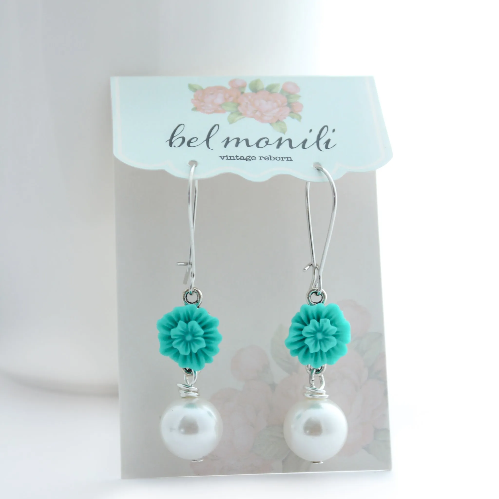 Hibiscus Earrings, Teal Earrings