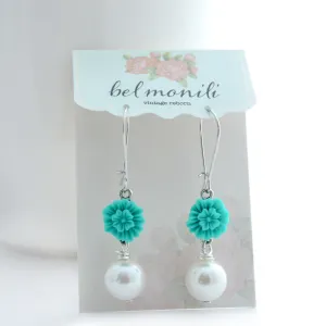 Hibiscus Earrings, Teal Earrings
