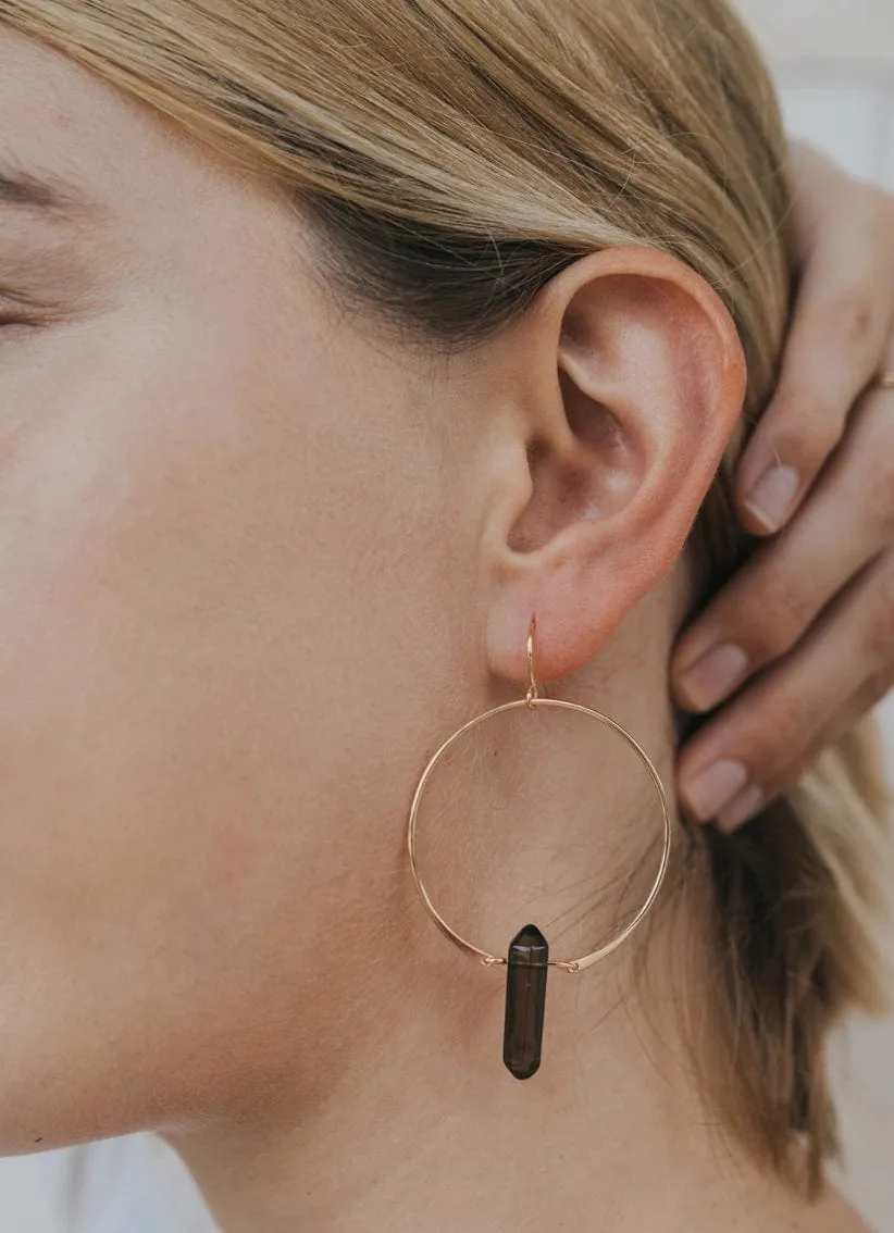 HOOP EARRINGS 18K - SMOKEY QUARTZ