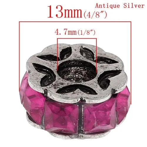 Hot Pink Flower Design Charm Beads for Snake Charm Charm Bracelet